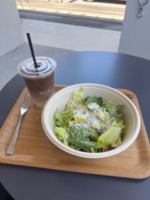 Salad and drink set at Touch Cafe in Tomigusuku