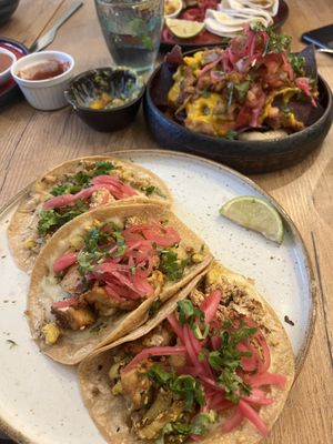 tofu tacos and nachos with oyster mushroom and homemade nacho cheese 😋  at TU MEXICO in Krakow