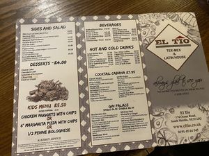 Other side of the menu  at El Tio in South Shields