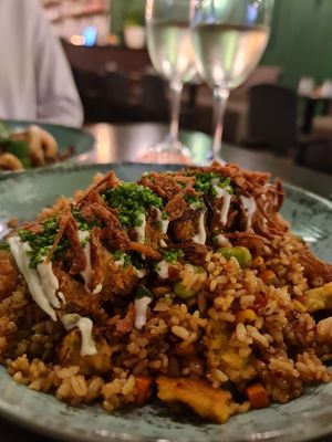 Fried rice with tofu escalope at Heal-thy in Torrevieja