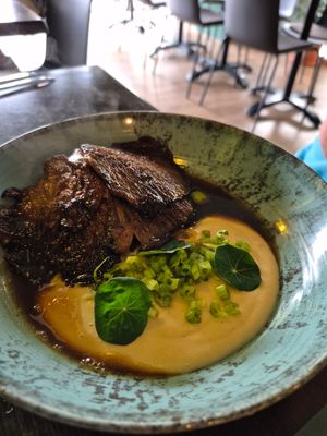 Pan seared Oyster mushroom at Heal-thy in Torrevieja