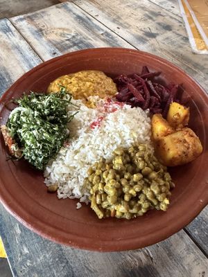 Vegan Sri Lankan rice and curry  at Royal Tasty Cafe in Dambulla