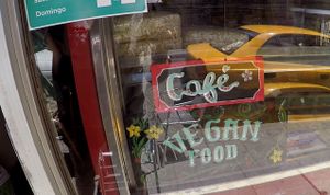 Vegan food, front of the restaurant at Vitaminica Portena in Valparaiso