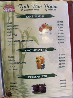 Menu  at Tịnh Tâm Vegan in Hue