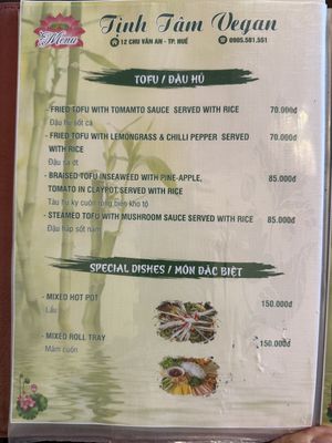Menu  at Tịnh Tâm Vegan in Hue
