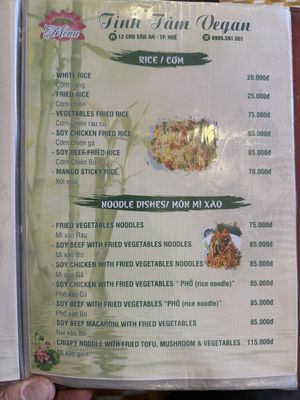 Menu  at Tịnh Tâm Vegan in Hue