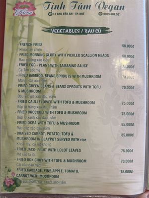 Menu  at Tịnh Tâm Vegan in Hue