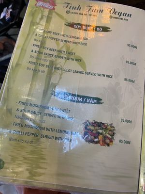 Menu  at Tịnh Tâm Vegan in Hue