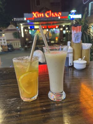 Lemongrass tea and banana smoothie   at Tịnh Tâm Vegan in Hue