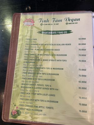 Menu  at Tịnh Tâm Vegan in Hue