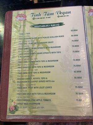 Menu  at Tịnh Tâm Vegan in Hue
