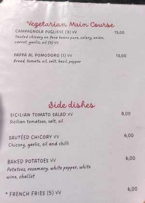 Part of the menu, VV means vegan at Bacco In Trastevere in Rome