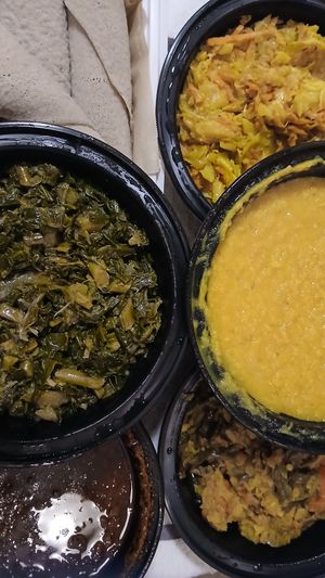 Sides and what's left of the delicious variety platter at Yenya Bet Migeb in Frederick