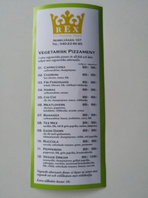 Vegetarisk Menu at Pizzeria Rex in Malmo