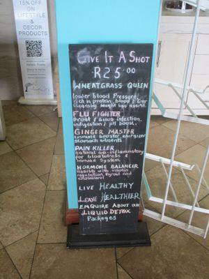 Menu with many healthy juice options and veggie dishes that can be veganised. at Aurelie's Health and Lifestyle Cafe in Johannesburg