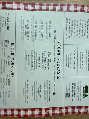 Menu options  at Taglio - Over The Rhine in Cincinnati