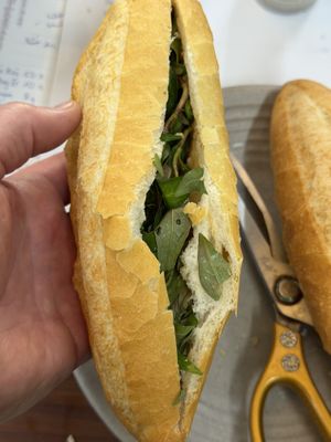Vegan banh mi with mushroom pate  at Chay An Nhiên-Vegan Food in Hoi An