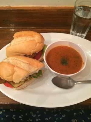 Bahn mi with spicy tomato soup at Grasshopper - College St in Toronto