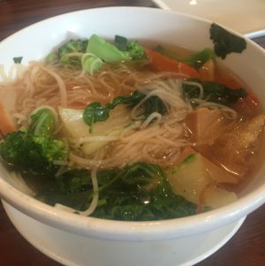 rice noodle soup at Blossom Vegan Restaurant in Pleasanton