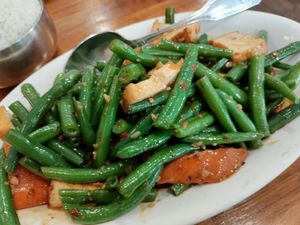 Green beans and tofu at Blossom Vegan Restaurant in Pleasanton