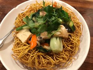 Crispy Chow Mein at Blossom Vegan Restaurant in Pleasanton