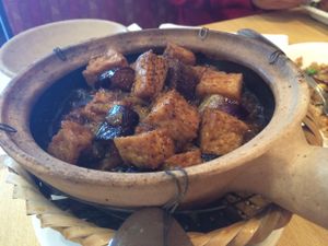 Egg plant with tofu at Blossom Vegan Restaurant in Pleasanton