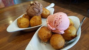 Fried banana with ice cream at Blossom Vegan Restaurant in Pleasanton