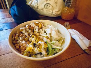 Half rice/half salad customized bowl with chickpeas!  at Pawsitive Vibes in Kuching