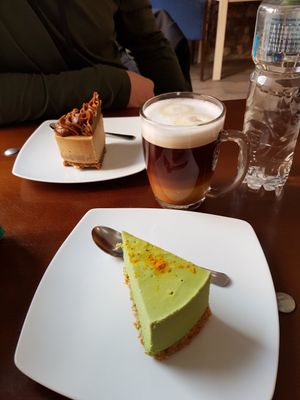 Caramel cheesecake and Mint and Lemon cheesecake at Delicious Raw by Gabriela Oltean in Brasov