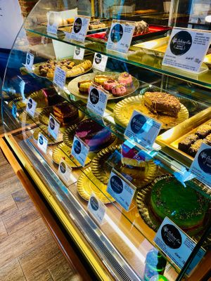 Vegan cake and sweets display case. at Delicious Raw by Gabriela Oltean in Brasov