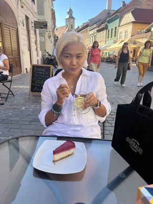 Berry cheesecake and “turmeric” ice cream (I think)  at Delicious Raw by Gabriela Oltean in Brasov