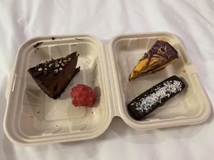 Chocolate sour cherry cake, fruit cake, red ball and bounty bar from Delicious Raw, Brașov  at Delicious Raw by Gabriela Oltean in Brasov