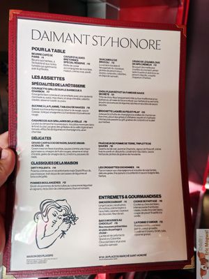 Menu at Daimant Saint-Honoré in Paris
