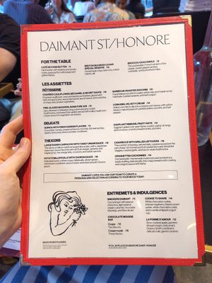 Current menu at Daimant Saint-Honoré in Paris