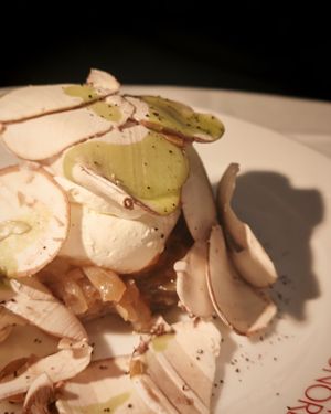 MUSHROOM TARTLET

SAVORY SHORTBREAD, HORSERADISH CREAM, MUSHROOMS, HAZELNUT CONDIMENT. at Daimant Saint-Honoré in Paris