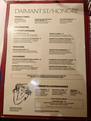 Menu at Daimant Saint-Honoré in Paris