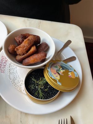 Seaweed caviar with potato boudins  at Daimant Saint-Honoré in Paris