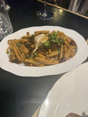 Pasta dish with  mushroom tasting like bacon  at Daimant Saint-Honoré in Paris