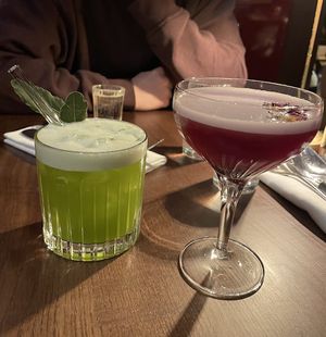 Matcha Margarita (left) and Red Pornstar Martini (right)  at Daimant Saint-Honoré in Paris