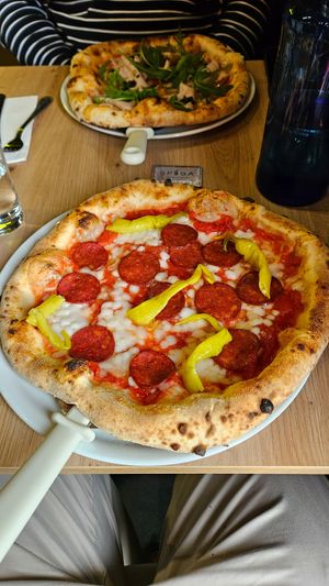 In front vegan Peperoni and in the back the vegan Mortadela at Spiga Napoletana in Toledo