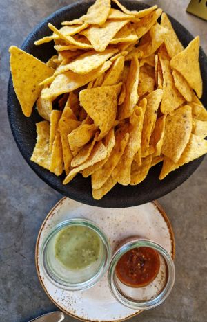 nachos with vegan salsa as starter at Restaurant "Don Quichotte" in Rust