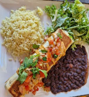 vegan Burrito with delicious salad, beans & rice at Restaurant "Don Quichotte" in Rust