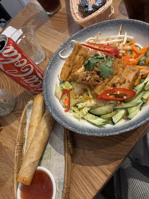 Vegan spring roll and Rice noodle salad with tofu  at Tra Bar! in Groningen