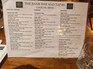 Cocktail menu at The Bank Bar and Tapas in Dumfries