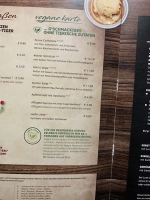 Vegane Karte at Almi's Berghotel in Obernberg Am Brenner