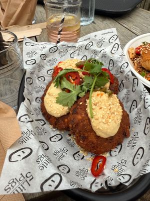 Chickpea fritters at 5 Little Pigs - Jervis Bay Brewing Co in Huskisson