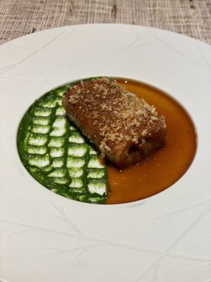 King oyster mushroom with pesto and peanut satay sauce   at Zhizhu Plant Based Kitchen in Guangzhou