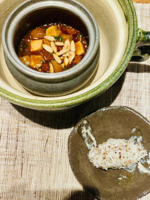 Mapu tofu with pine nuts  at Zhizhu Plant Based Kitchen in Guangzhou