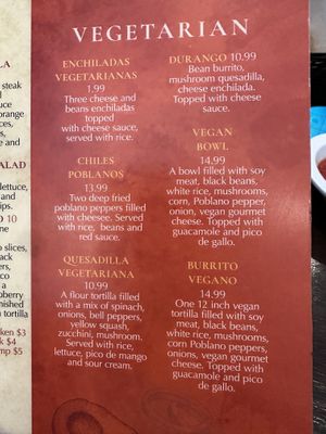 Vegetarian menu  at Señor Tequila in Vincennes
