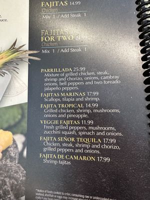 Veggie fajitas  at Señor Tequila in Vincennes